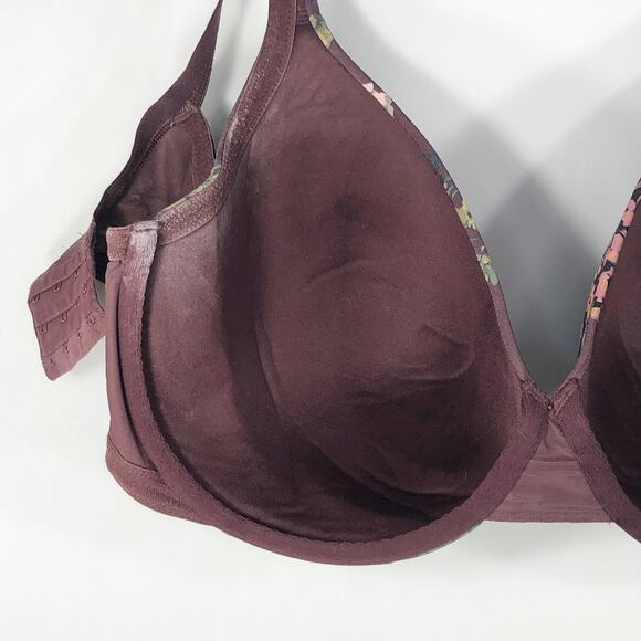 Cacique 40F Bra Full Coverage Maroon Floral Print Underwire Plus Size Stretch 70 - Picture 10 of 13
